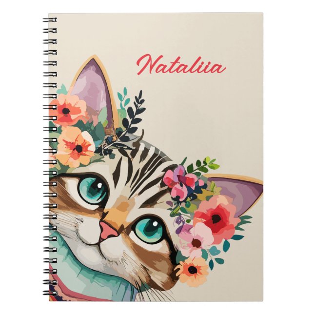 Cuaderno Lindo Gato Acuarela Floral (Frente)
