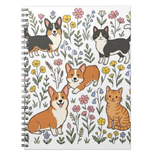 Cuaderno Lindo Gato Corgi Flor Silvestre