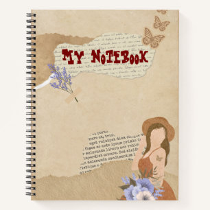Cuaderno Lindo gris, flor, mariposa y texto 
