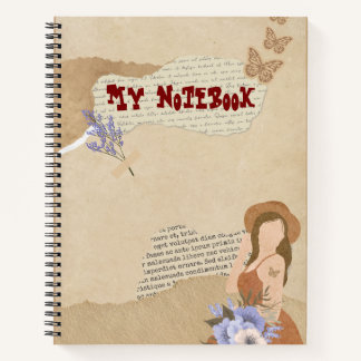Cuaderno Lindo gris, flor, mariposa y texto