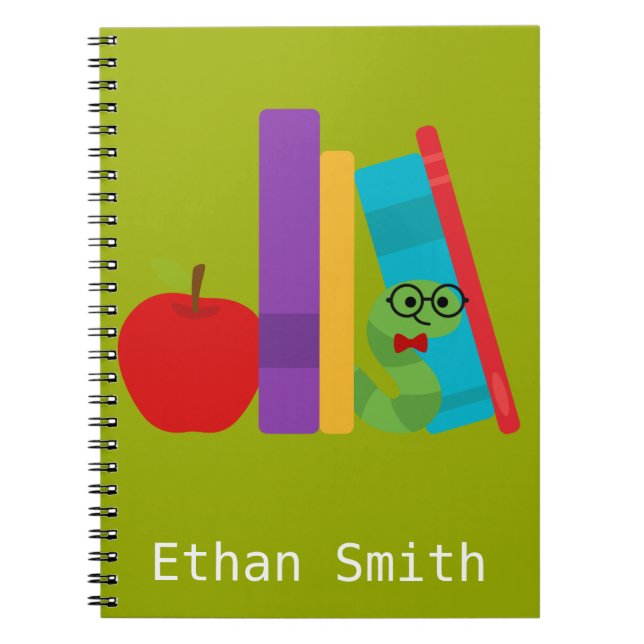 Cuaderno Lindo gusano de libro con diseño infantil de manza (Frente)