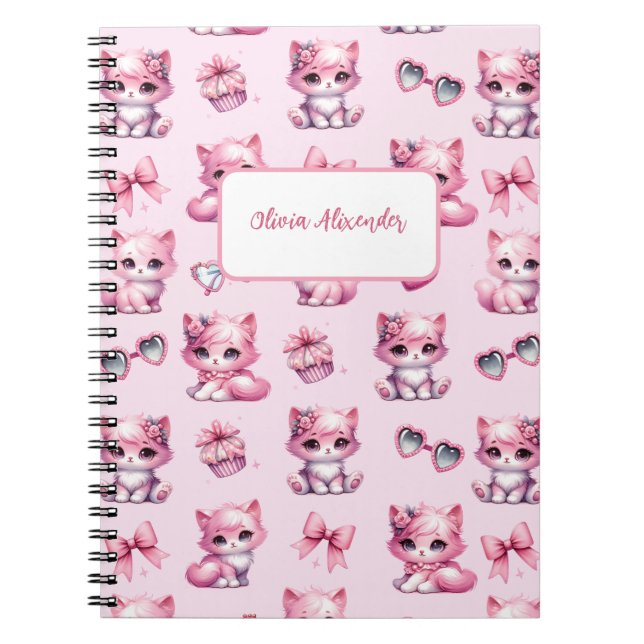 Cuaderno Lindo lazo coqueto rosa estética femenina en espir (Frente)