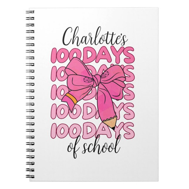 Cuaderno Lindo lazo de lápiz para niñas rosadas 100 días de (Frente)