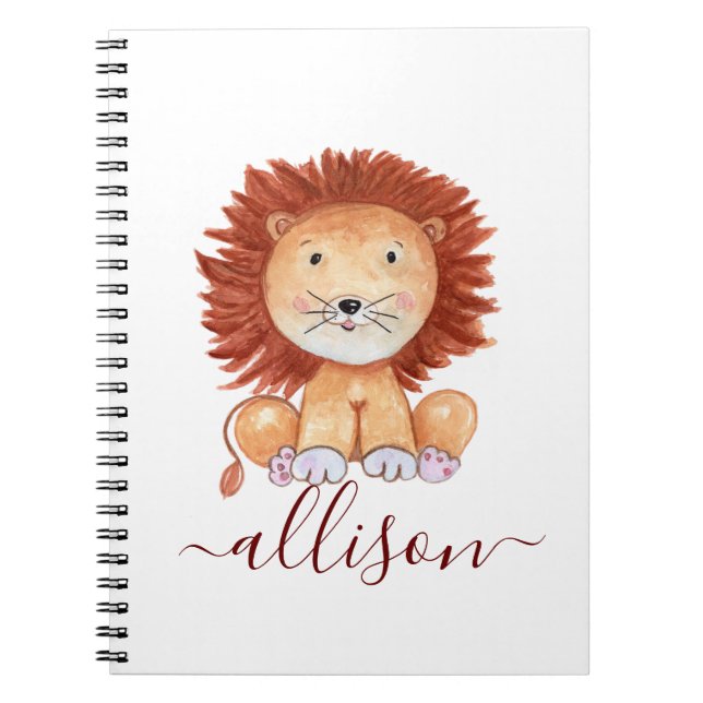 Cuaderno Lindo león personalizado dibujado a mano  (Frente)