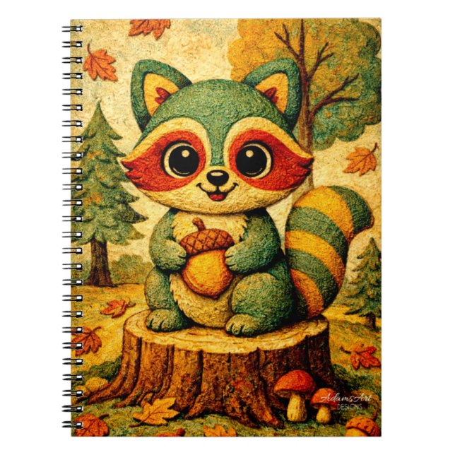 Cuaderno Lindo mapache de bosque otoñal con bellota (Frente)