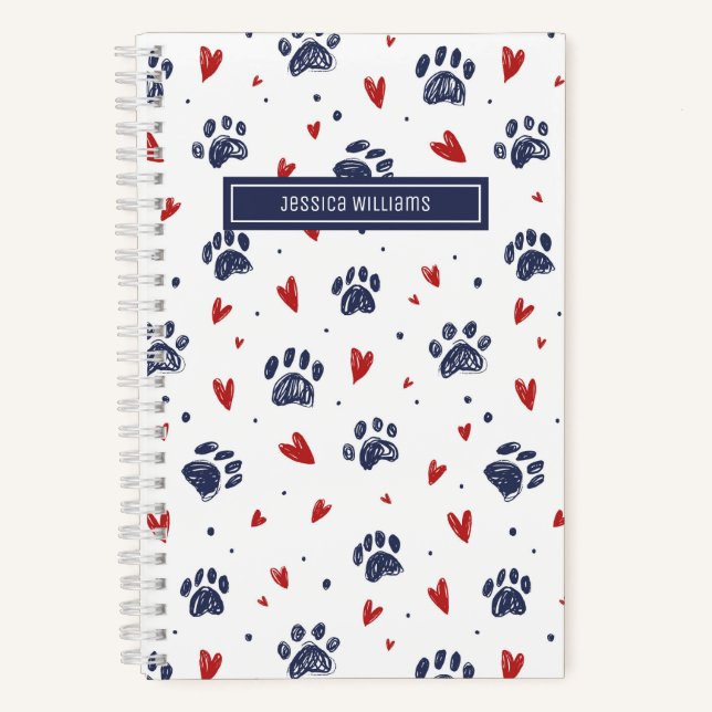 Cuaderno Lindo patrón de corazón con huellas de patas de ma (Anverso)