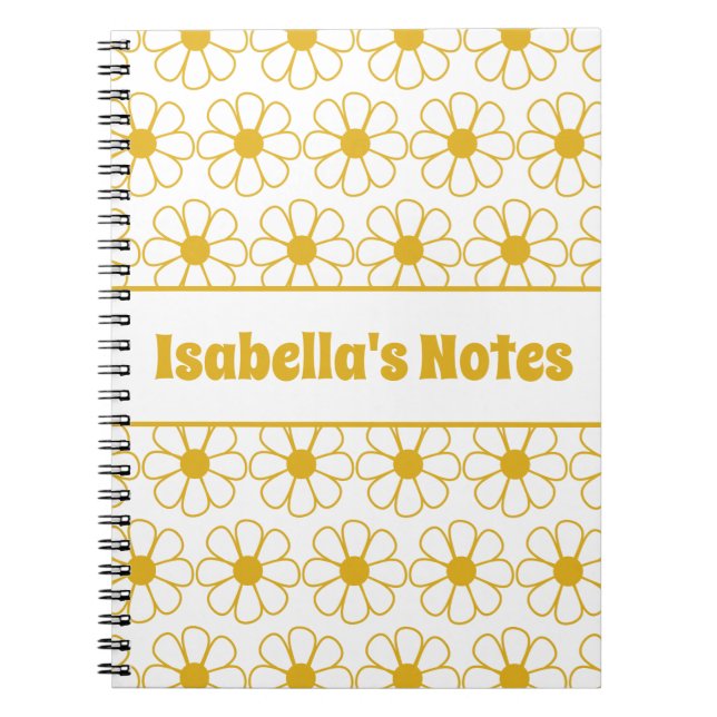 Cuaderno Lindo patrón de margaritas florales mostaza Person (Frente)