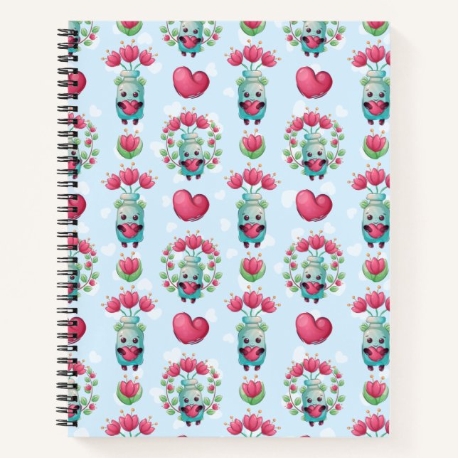 Cuaderno Lindo patrón floral Mason Jar Hearts (Anverso)