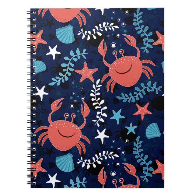 Cuaderno Lindo patrón marino con cangrejos. (Frente)