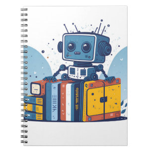 Cuaderno lindo pequeño robot IA y libros 2