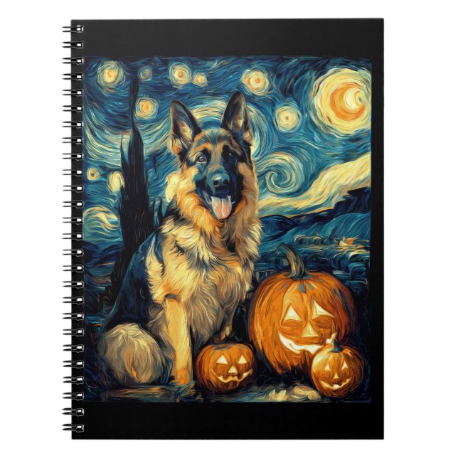 Cuaderno Lindo perro pastor alemán Halloween Jack O Lantern (Frente)