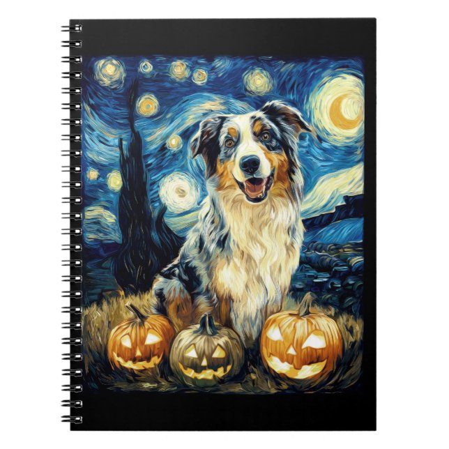 Cuaderno Lindo perro pastor australiano Halloween Jack O La (Frente)