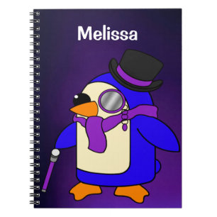 Cuaderno Lindo pingüino de dibujos animados morado intenso