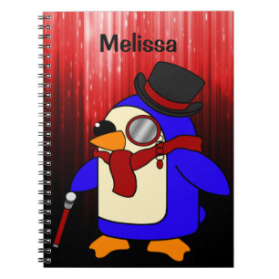 Cuaderno Lindo pingüino de dibujos animados rojo y negro