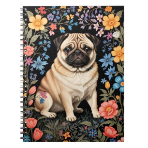 Cuaderno Lindo Pug Floral Elegante Colorido