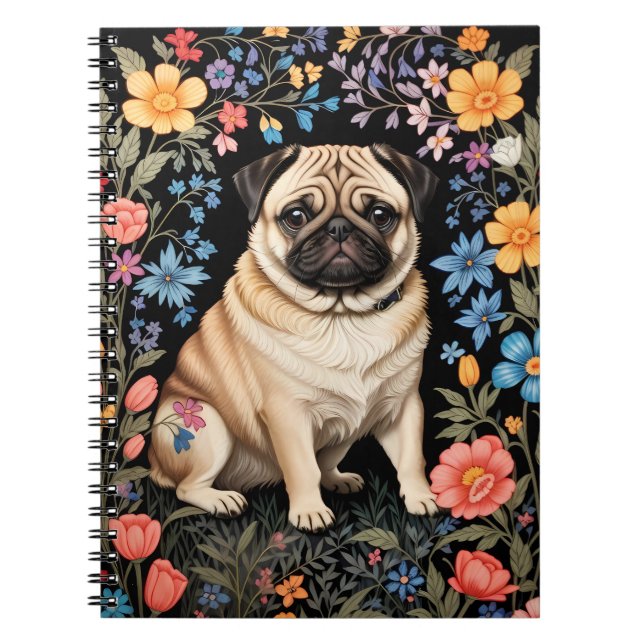 Cuaderno Lindo Pug Floral Elegante Colorido (Frente)