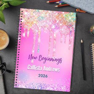 Cuaderno Lindo unicornio de arcoíris brillante goteo rosa p