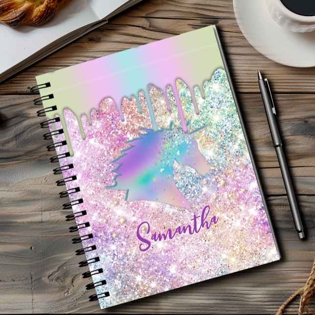 Cuaderno Lindo unicornio de arcoíris falso monograma de est (Subido por el creador)