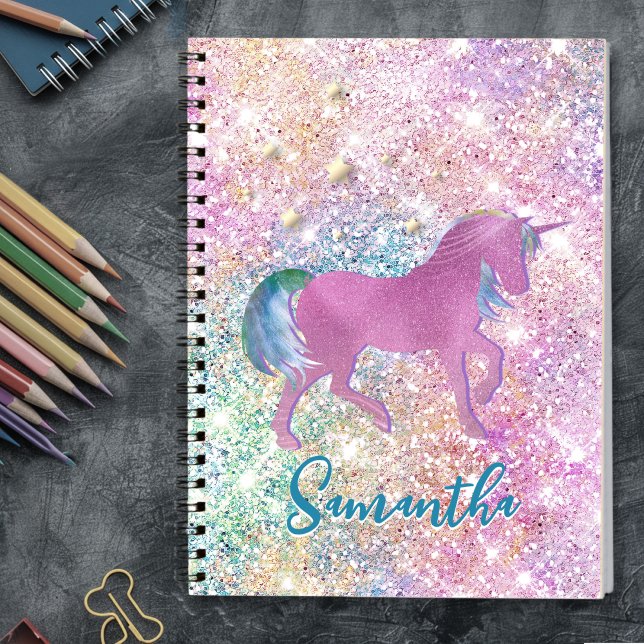 Cuaderno Lindo unicornio de arcoíris rosa con monograma bri (Subido por el creador)