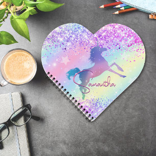 Cuaderno Lindo unicornio rosa Arte de monograma de arcoíris