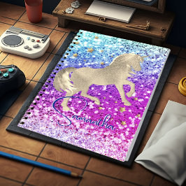 Cuaderno Lindo unicornio rosa brillo arcoíris dorado monogr