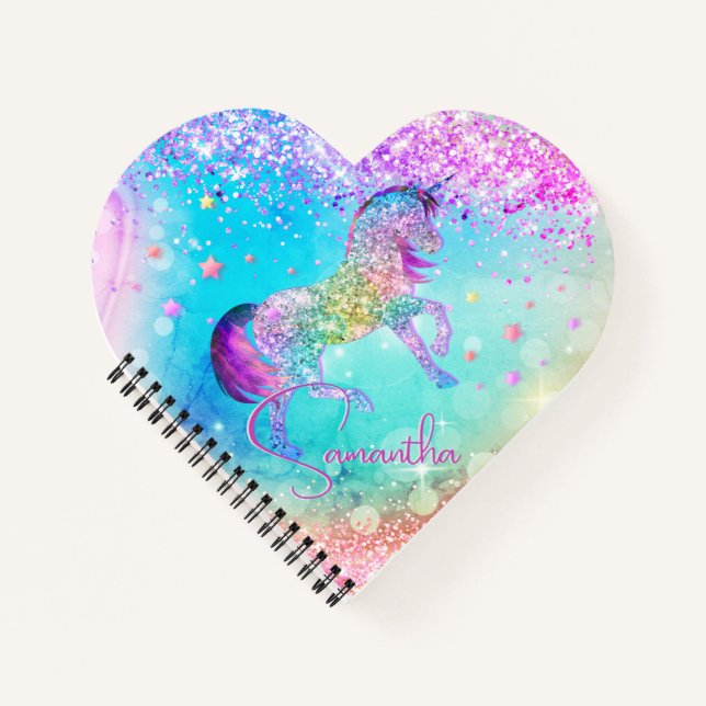 Cuaderno Lindo unicornio rosa Brillo arcoíris monograma aqu (Anverso)
