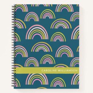 Cuaderno Lindos Arcoíris Geométricos en Azul Personalizados