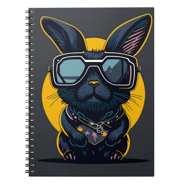 Cuaderno lindos libros de conejo negro lindo gafas de sol (Frente)