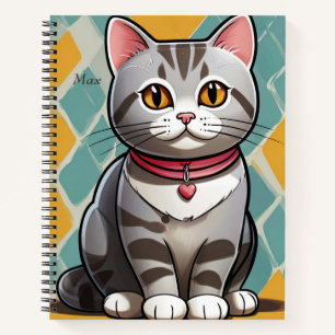 Cuaderno Línea de arte abstracta de gato de Shorthair estad