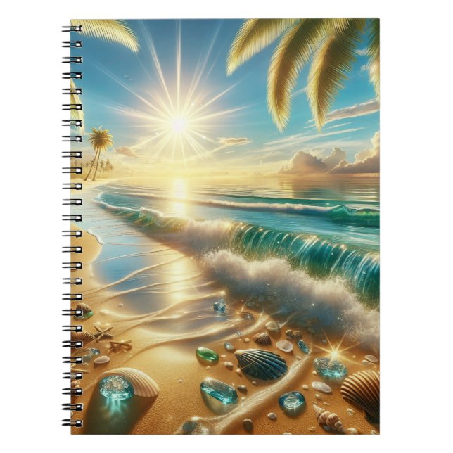 Cuaderno Línea de costa mágica con olas azules y vidrio mar (Frente)