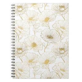Cuaderno Línea de flores doradas chic patrón floral blanco