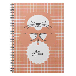 Cuaderno Línea de rejilla personalizada marrón gato lindo
