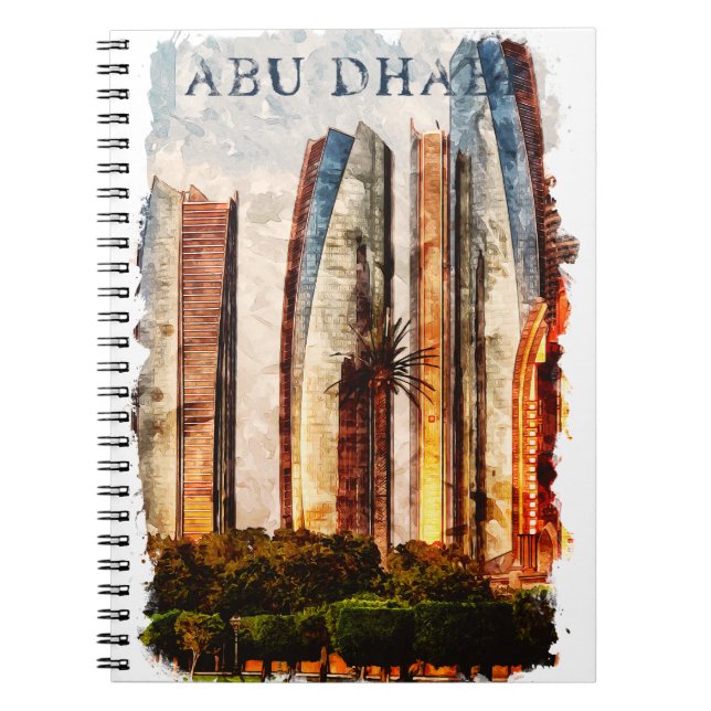 Cuaderno Línea de Skyline de acuarela de los Emiratos Árabe (Frente)