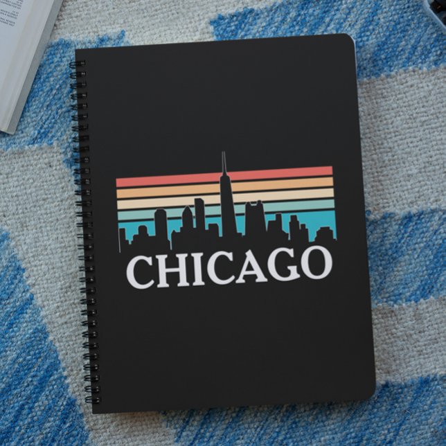 Cuaderno Línea de Skyline del atardecer de la época de la v (Chicago Illinois Skyline notebook)