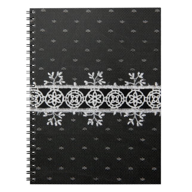 Cuaderno línea de trabajo en línea sobre fondo negro (Frente)