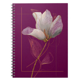 Cuaderno Línea dorada de magnolia blanca magenta