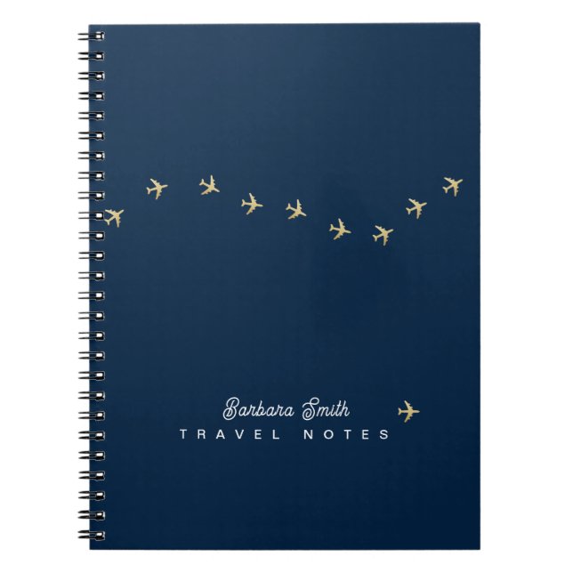 Cuaderno Línea ondulada de aviones pequeños . viaje azul (Frente)