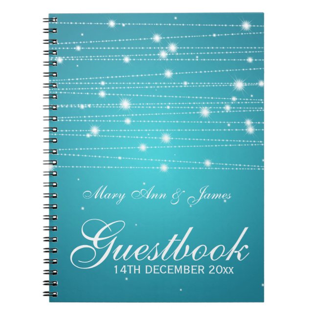 Cuaderno Líneas chispeantes turquesa del Guestbook de la (Frente)