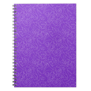 Cuaderno líneas curvas abstractas blancas sobre un fondo pú