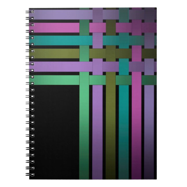 Cuaderno Líneas de cintas de seda patrón de fondo negro (Frente)