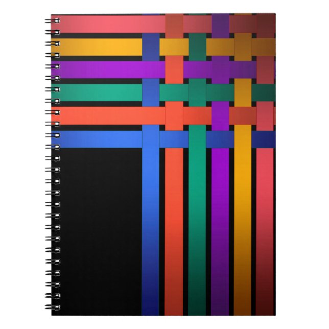 Cuaderno Líneas de cintas de seda patrón de fondo negro (Frente)