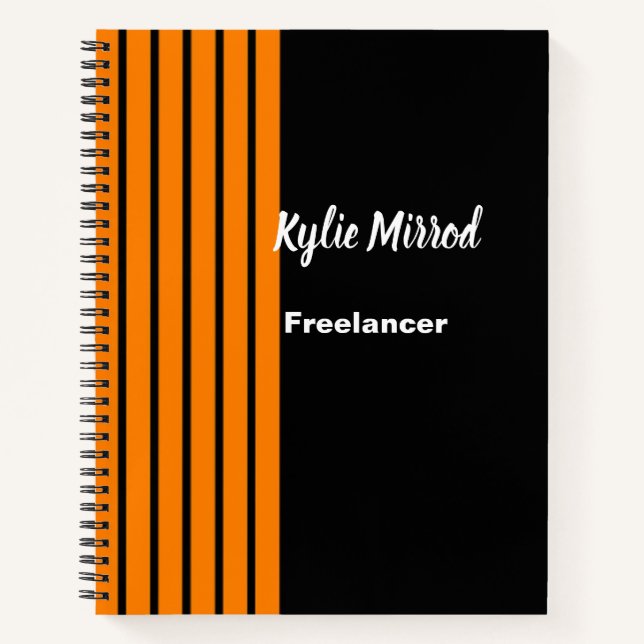 Cuaderno Líneas de franja naranja negro (Anverso)