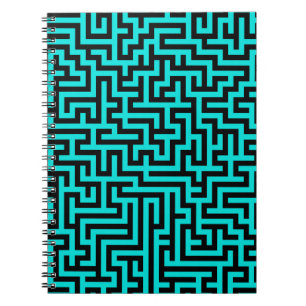 Cuaderno Líneas de Laberinto Negro Turquesa