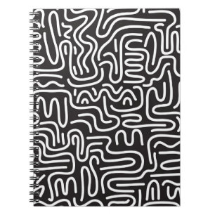 Cuaderno Líneas onduladas de Doodle retro: Monocromo