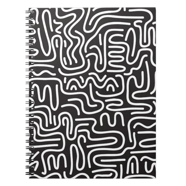 Cuaderno Líneas onduladas de Doodle retro: Monocromo (Frente)