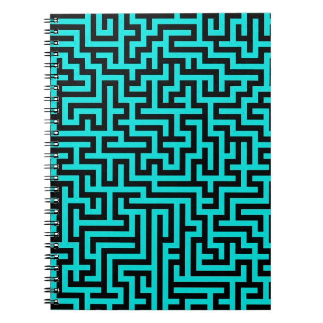Cuaderno Líneas turquesa de laberinto negro (Frente)