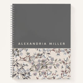 Cuaderno Linen Beige y Floral Gris | Nombre personalizado