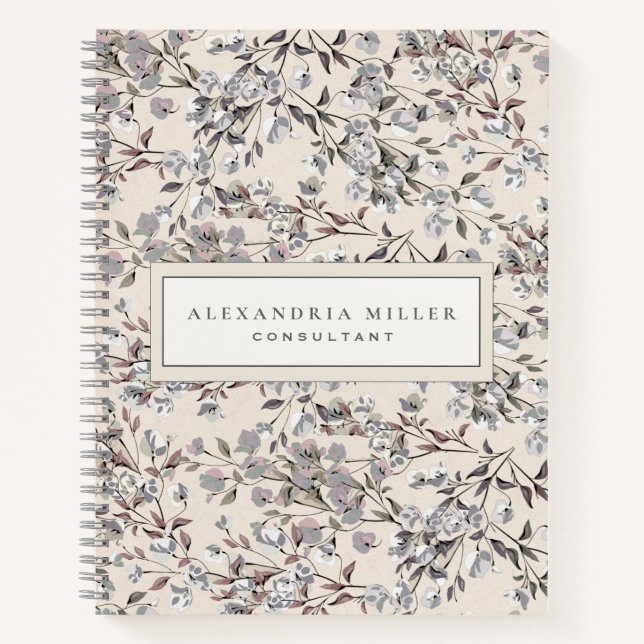 Cuaderno Linen beige y gris con texto Personalizado enmarca (Anverso)
