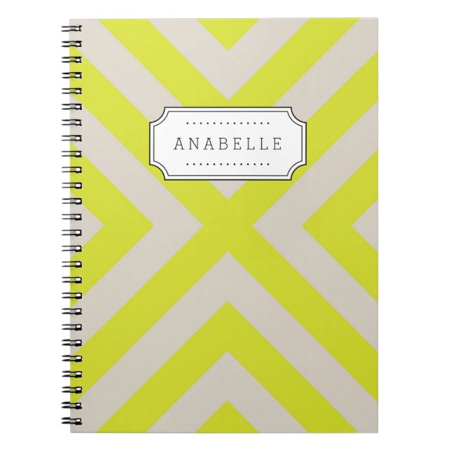 Cuaderno Linen Beige y Lime Mod X Chevron Monograma (Frente)