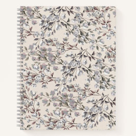 Cuaderno Linen Beige y Patrón Floral Gris Elegante